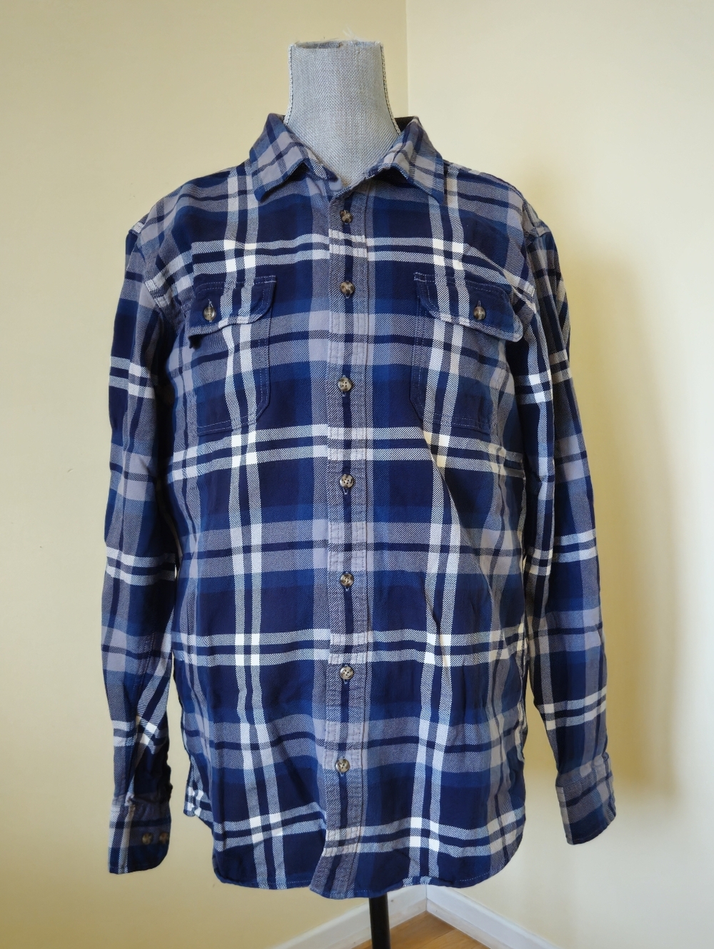 Eddie Bauer Men's Blue Plaid Button-Up Shirt